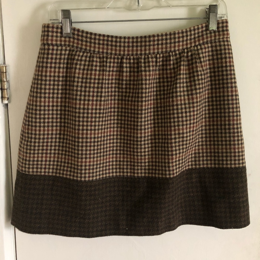 J Crew houndstooth brown skirt size 6